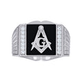 925 Sterling Silver Mens Cubic-Zirconia Enameled Masonic Symbol Ring Size 9
