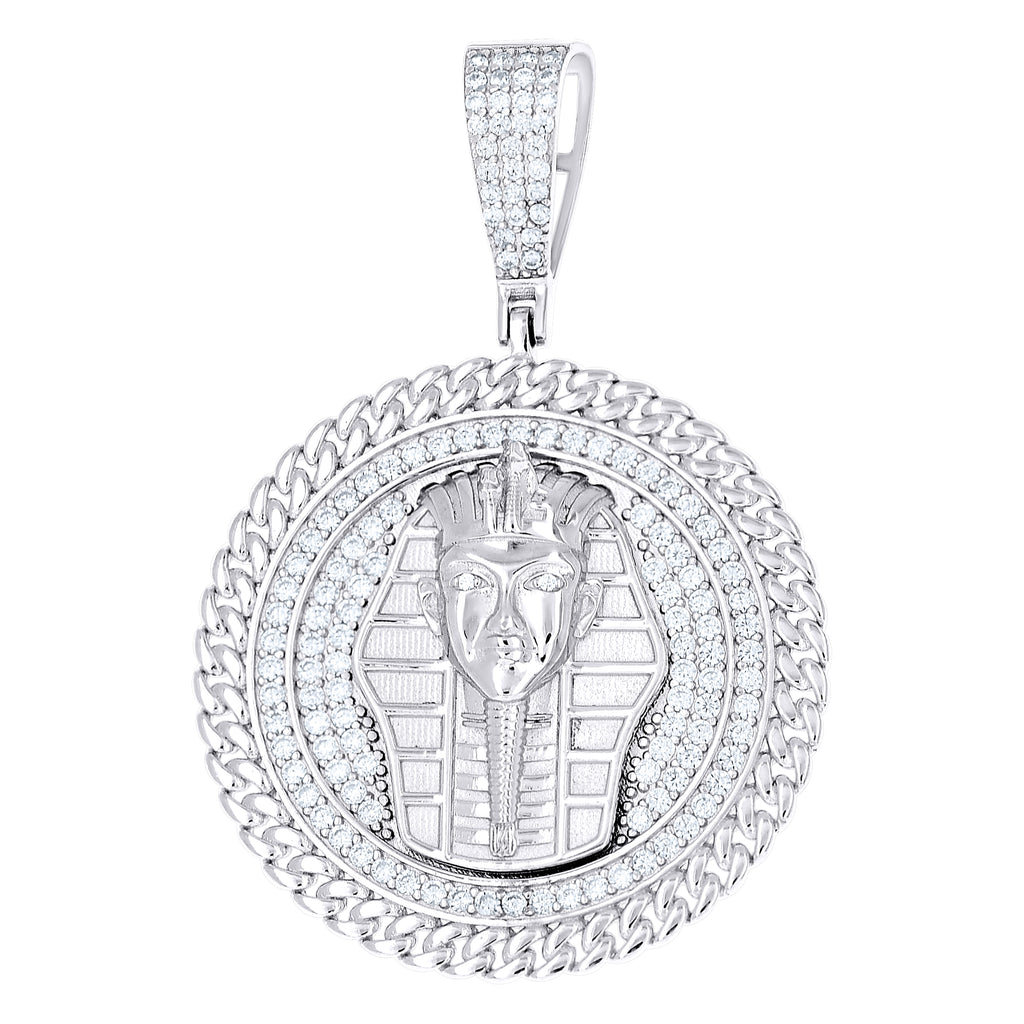 925 Sterling Silver Mens Cubic-Zirconia Pharaoh Egyptian Pendant