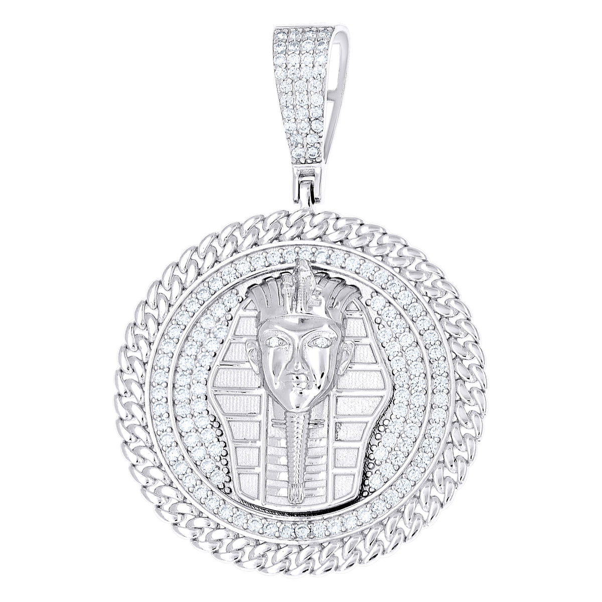 925 Sterling Silver Mens Cubic-Zirconia Pharaoh Egyptian Pendant