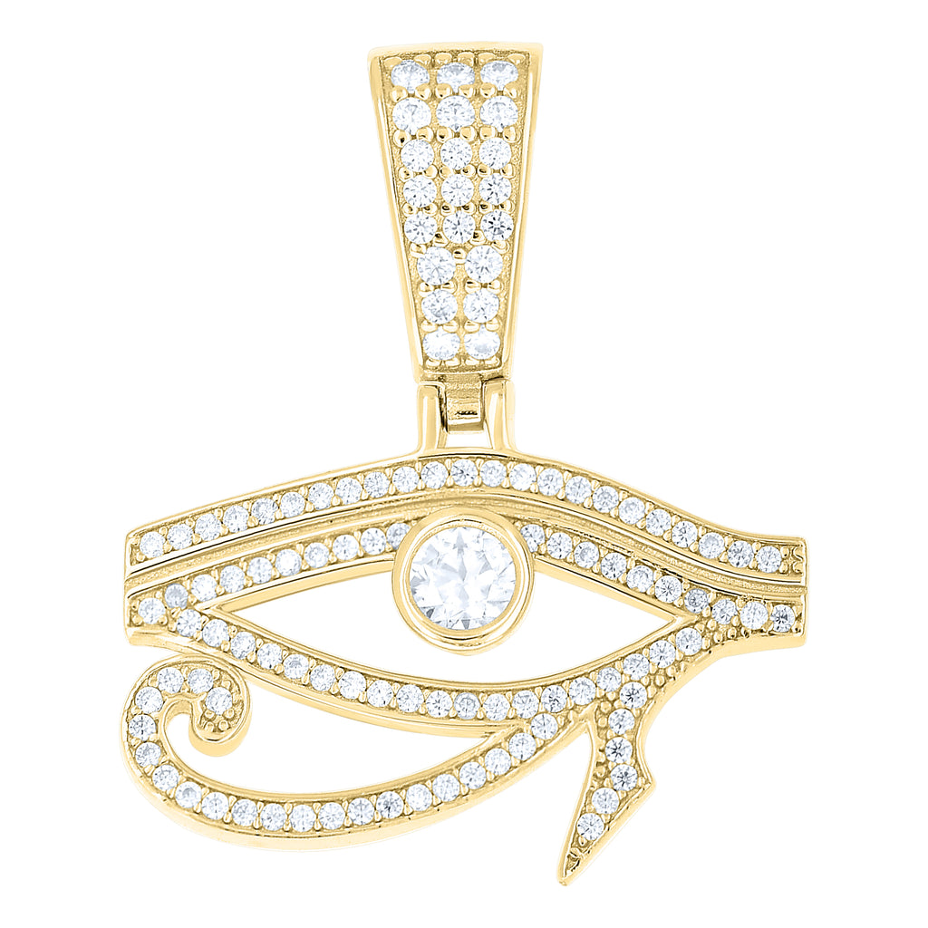 925 Sterling Silver Yellow-Tone Unisex Cubic-Zirconia Eye Of Horus Good Luck Pendant