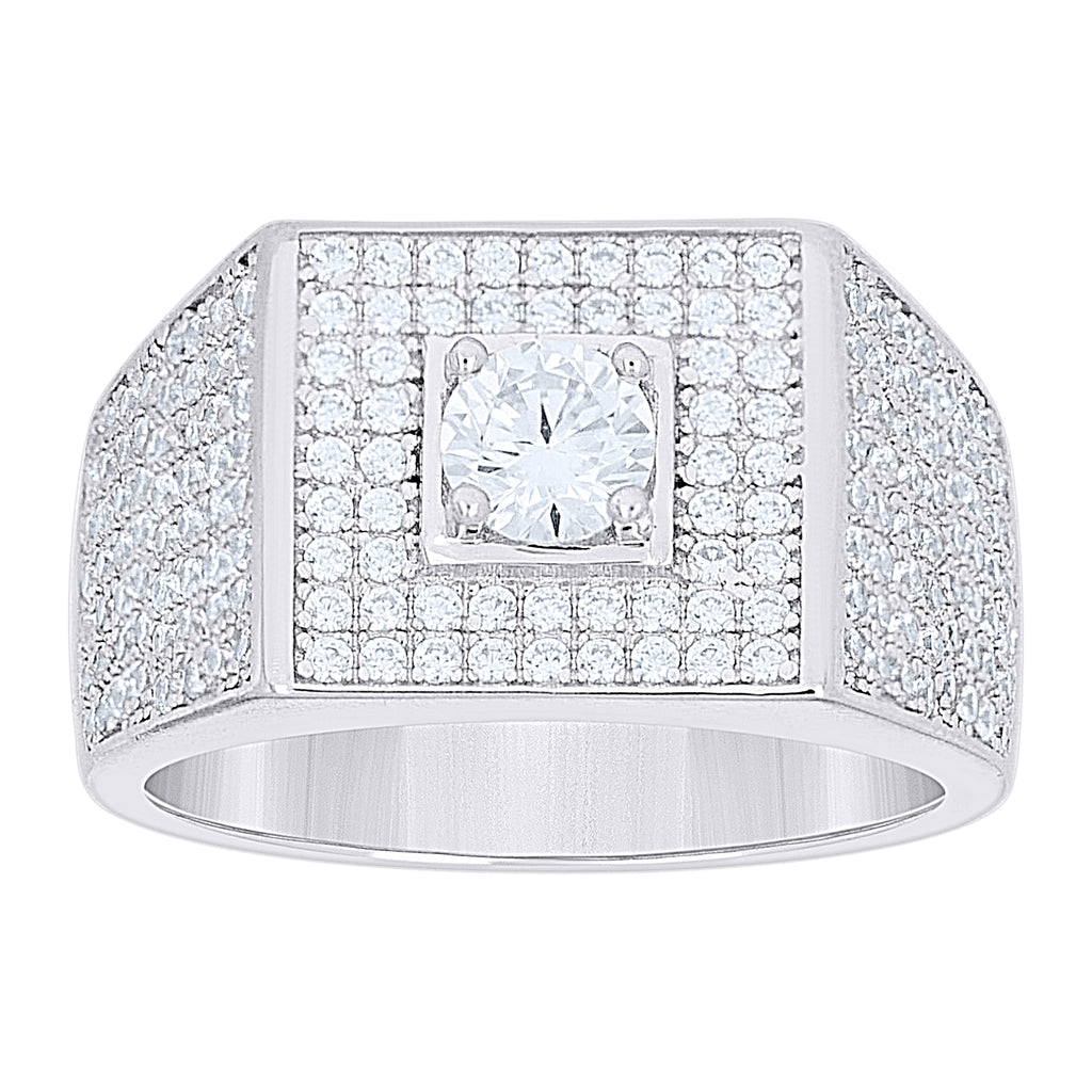 925 Sterling Silver Mens Cubic-Zirconia Square Head Fashion Ring