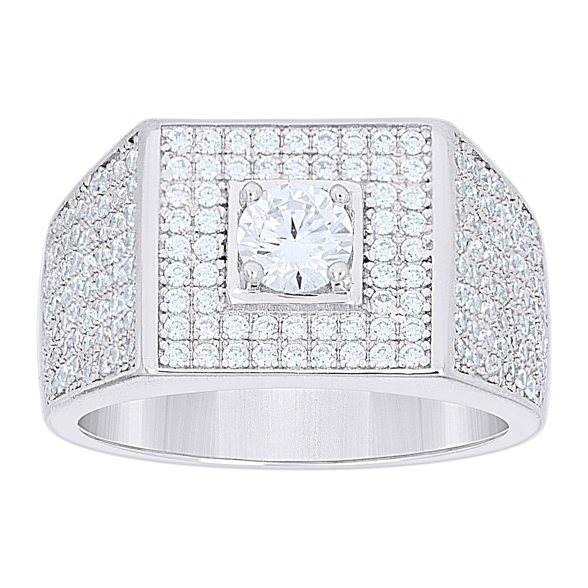 925 Sterling Silver Mens Cubic-Zirconia Square Head Fashion Ring