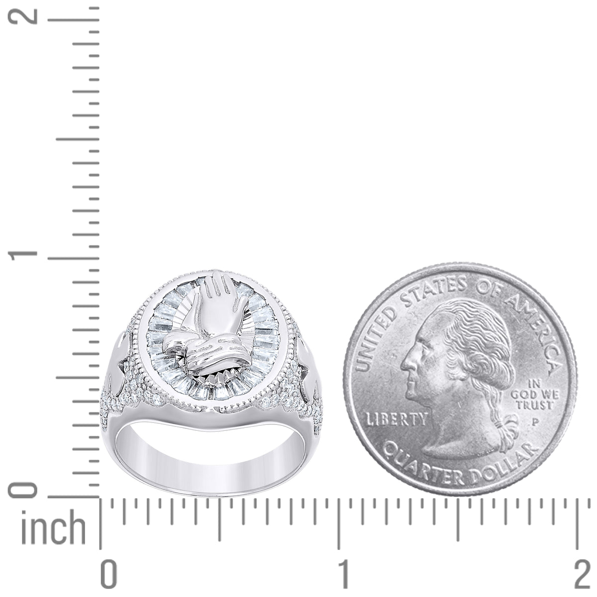 925 Sterling Silver Mens Round Baguette  2.58ct Moissanite Praying Hands Religious Fashion Ring Size 9