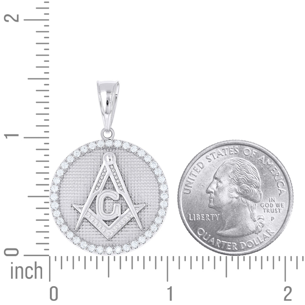 925 Sterling Silver Mens 1.0ct Moissanite Masonic Symbol Charm Pendant