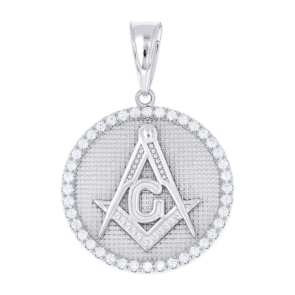 925 Sterling Silver Mens 1.0ct Moissanite Masonic Symbol Charm Pendant