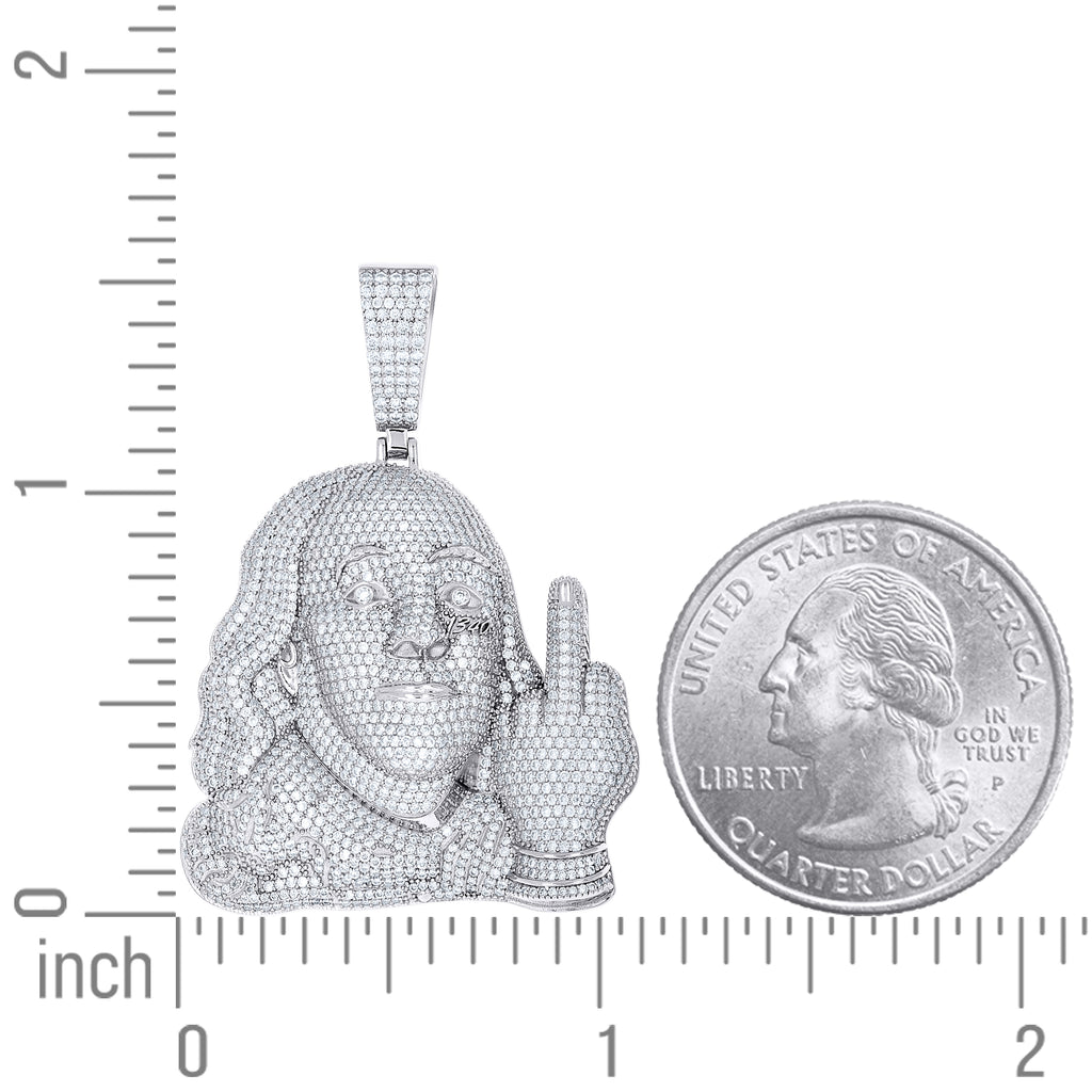 925 Sterling Silver Mens 11.41ct Moissanite Benjamin Franklin Fashion Charm Pendant