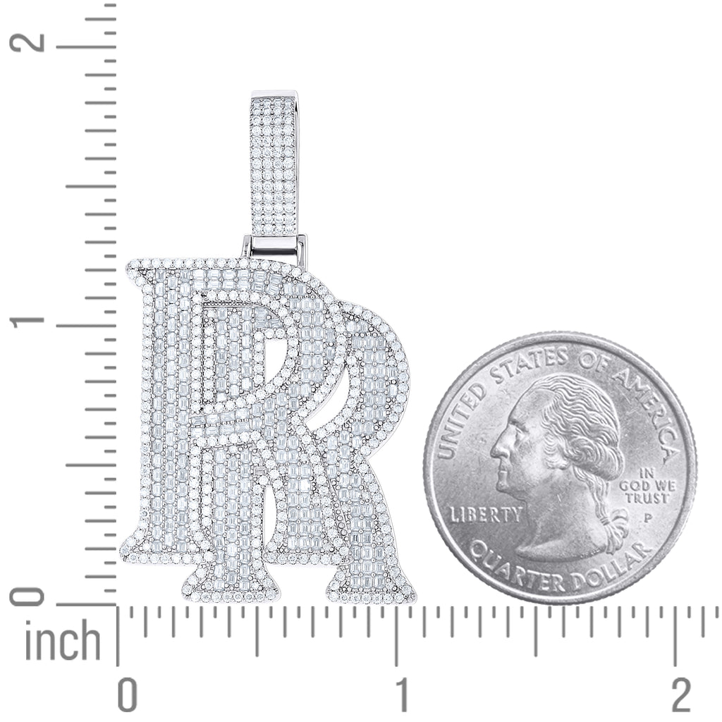 925 Sterling Silver Mens 20.01ct Moissanite RR Letter Charm Pendant