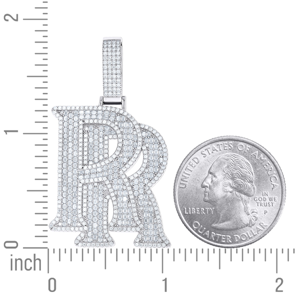 925 Sterling Silver Mens 20.01ct Moissanite RR Letter Charm Pendant