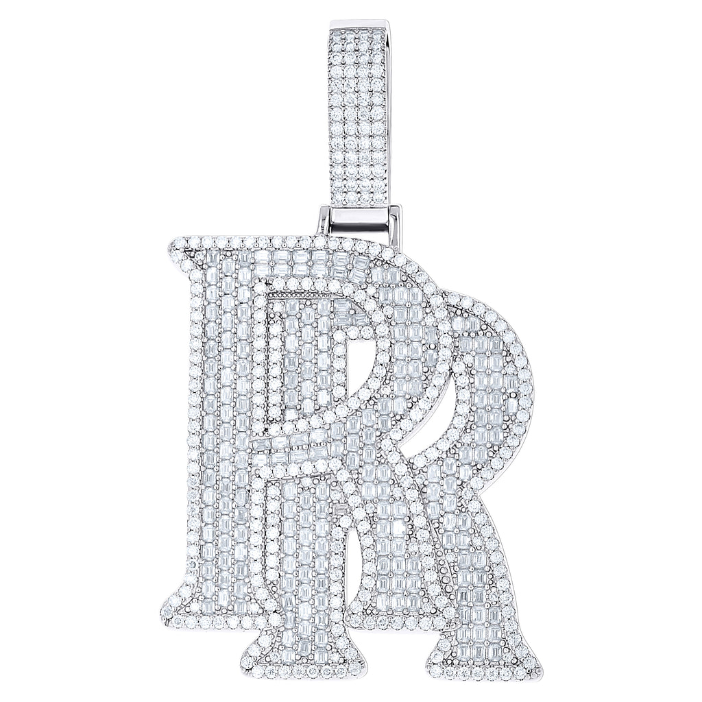 925 Sterling Silver Mens 20.01ct Moissanite RR Letter Charm Pendant