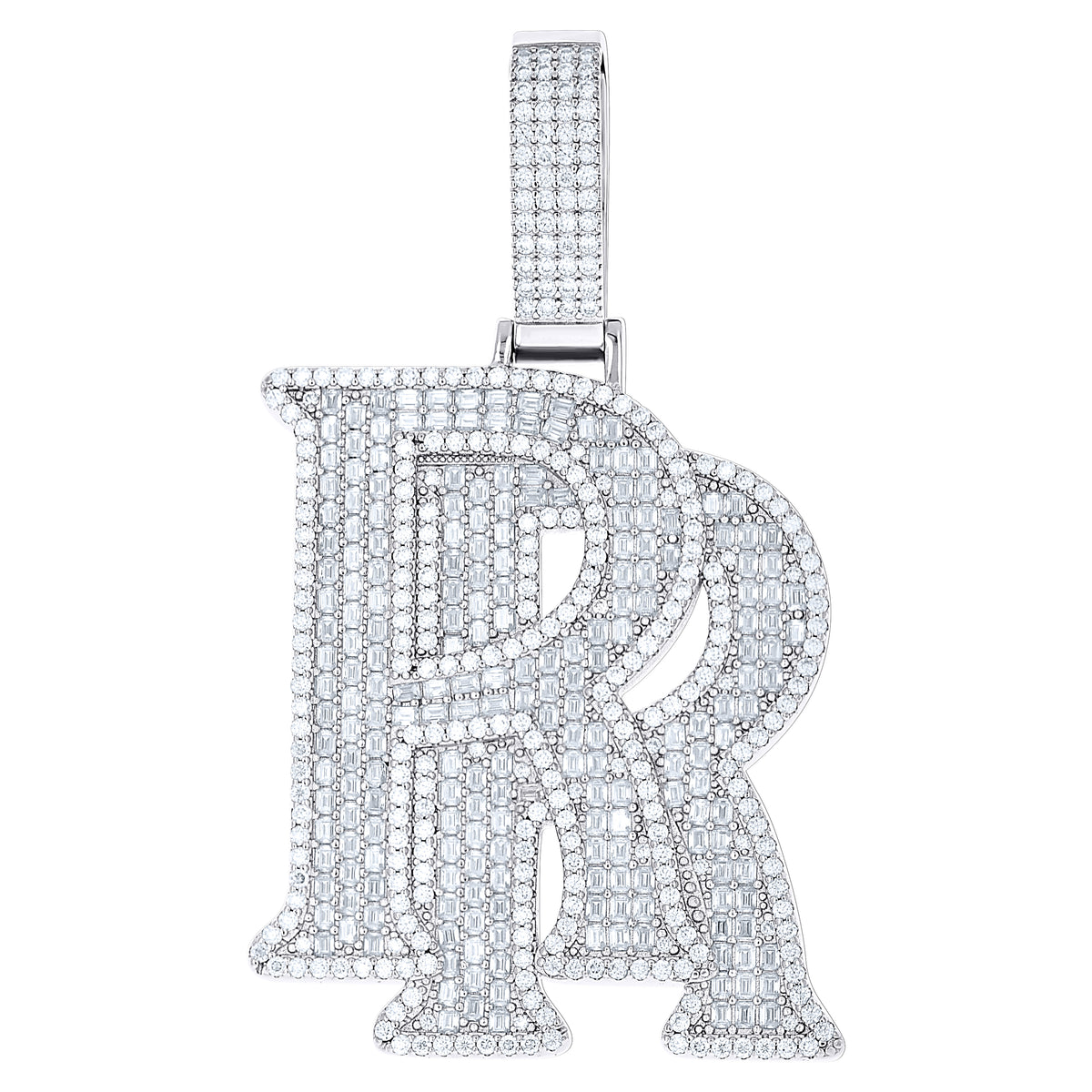 925 Sterling Silver Mens 20.01ct Moissanite RR Letter Charm Pendant