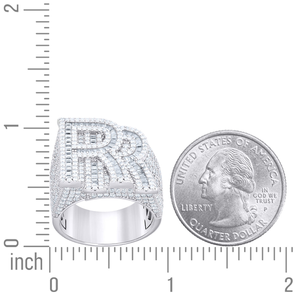 925 Sterling Silver Mens Round Baguette  4.70ct Moissanite Double R Fashion Ring Size 10