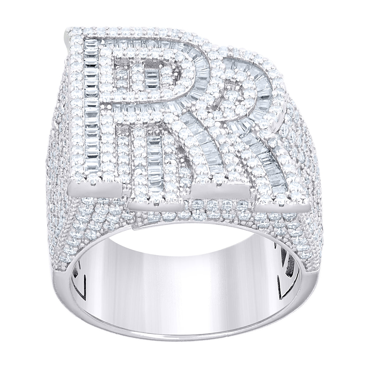 925 Sterling Silver Mens Round Baguette  4.70ct Moissanite Double R Fashion Ring Size 10