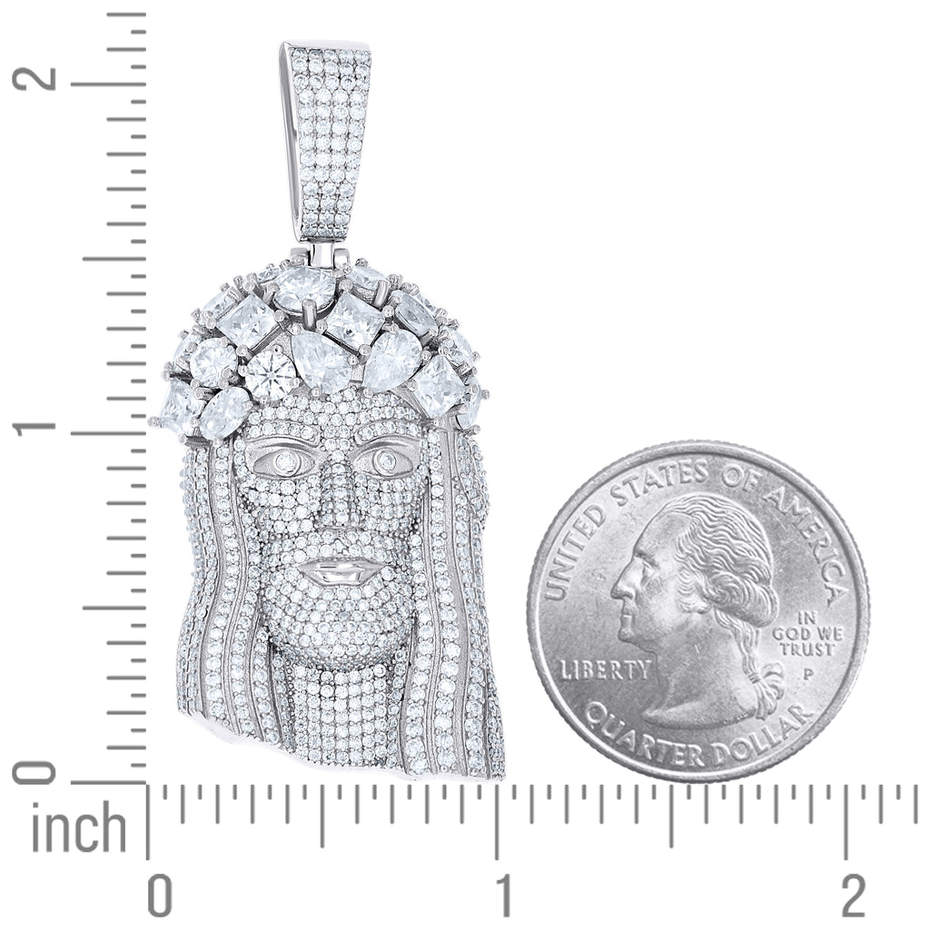 925 Sterling Silver Mens Baguette/Pear/Princess-cut Round 10.78ct Moissanite Jesus Religious Charm Pendant