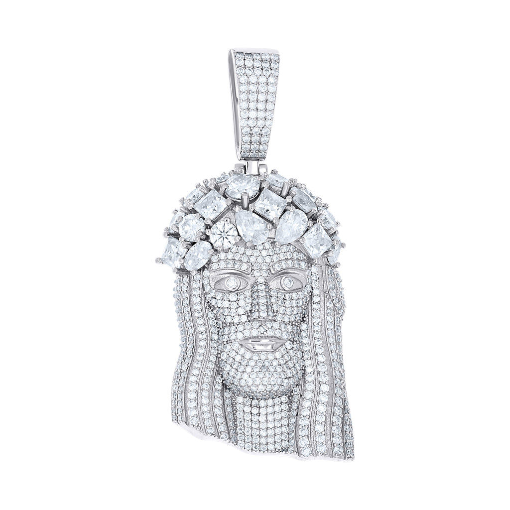 925 Sterling Silver Mens Baguette/Pear/Princess-cut Round 10.78ct Moissanite Jesus Religious Charm Pendant