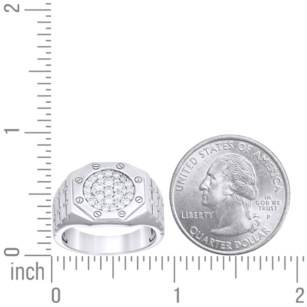 925 Sterling Silver Mens Round Baguette  0.95ct Moissanite Octagon Head Fashion Ring