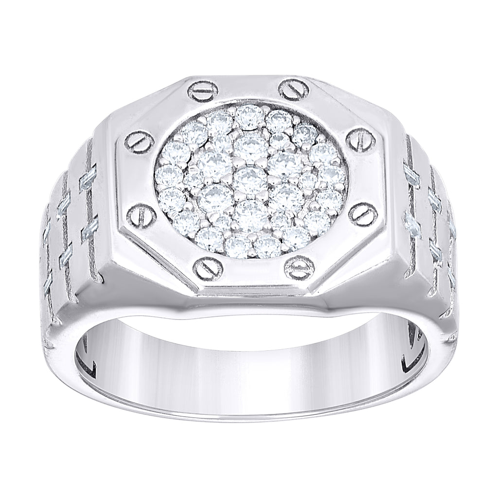 925 Sterling Silver Mens Round Baguette  0.95ct Moissanite Octagon Head Fashion Ring Size 9
