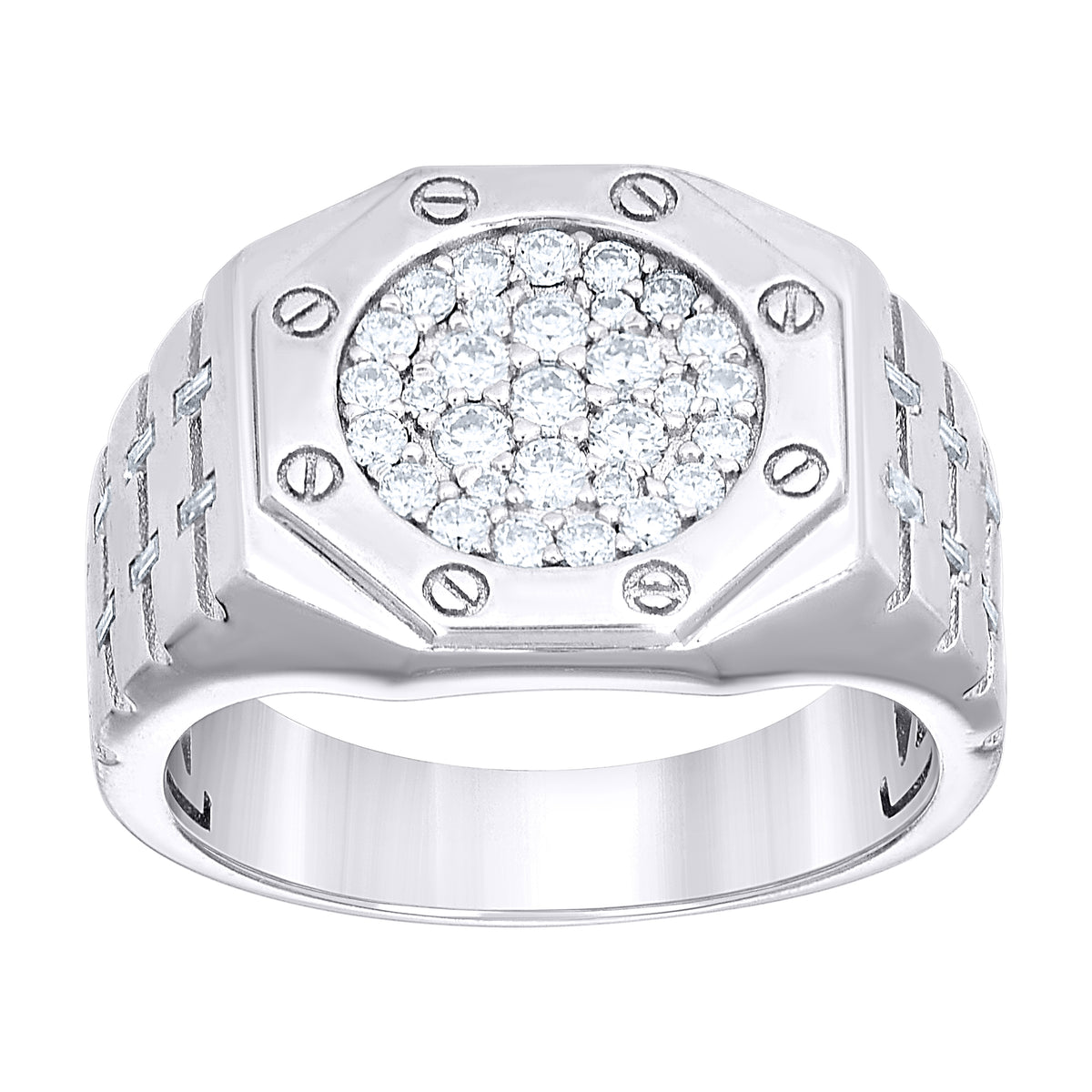 925 Sterling Silver Mens Round Baguette  0.95ct Moissanite Octagon Head Fashion Ring