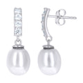 925 Sterling Silver Womens Cubic-Zirconia Pearl Drop Fashion Danglers Earrings