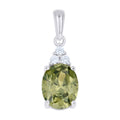 925 Sterling Silver Womens Green White Oval Round Cubic-Zirconia Oval Fashion Pendant