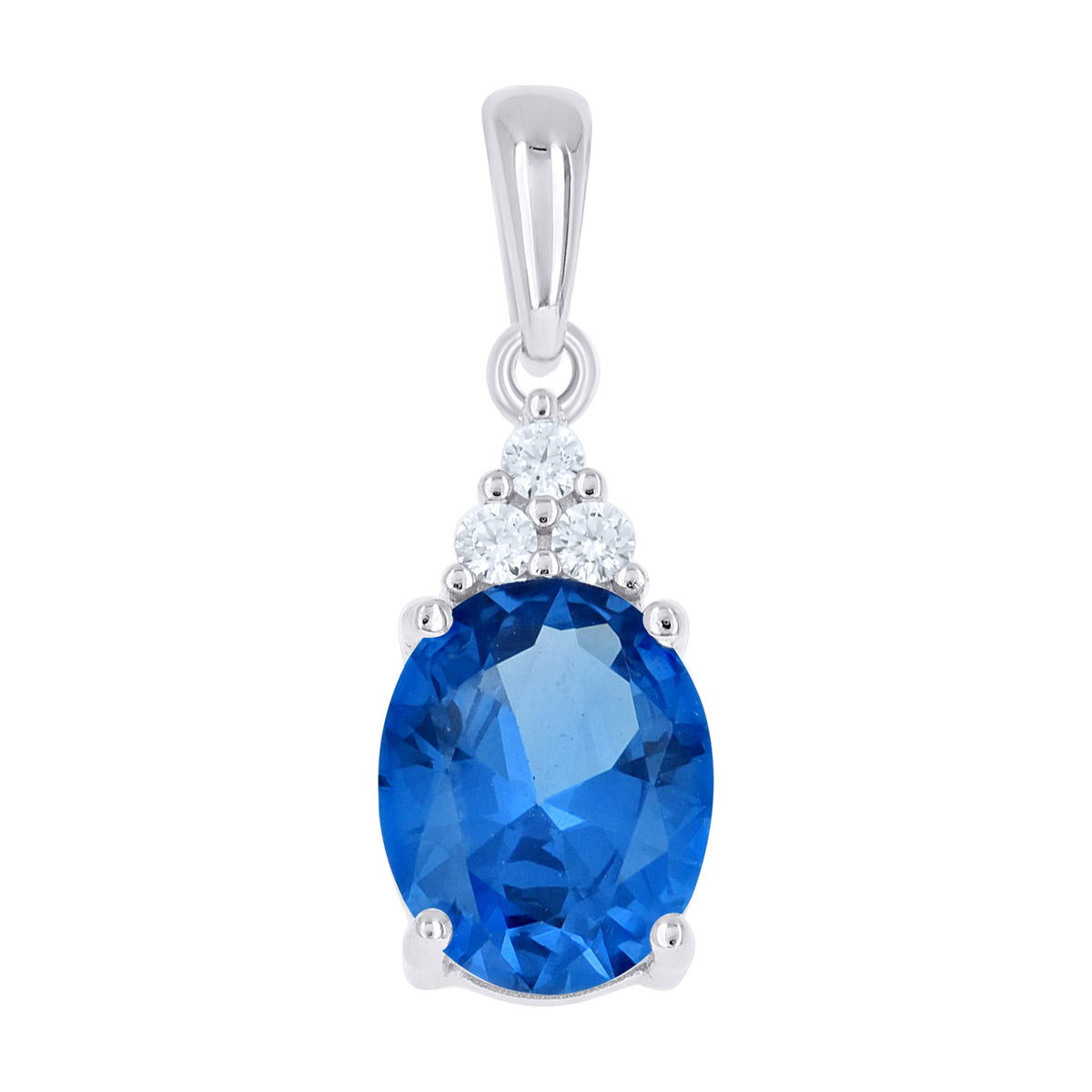 925 Sterling Silver Womens Blue White Oval Round Cubic-Zirconia Oval Fashion Pendant
