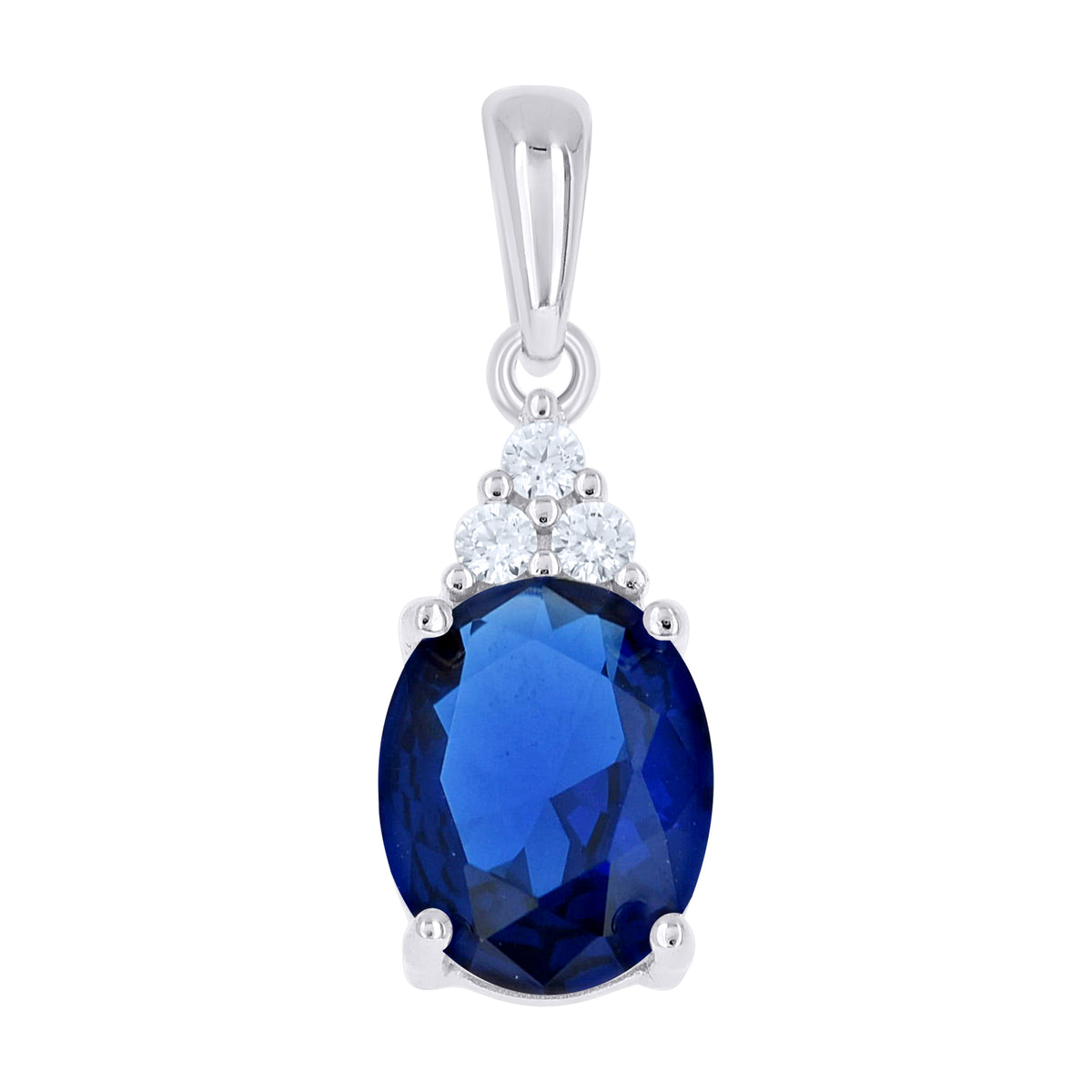 925 Sterling Silver Womens Blue White Oval Round Cubic-Zirconia Oval Fashion Pendant