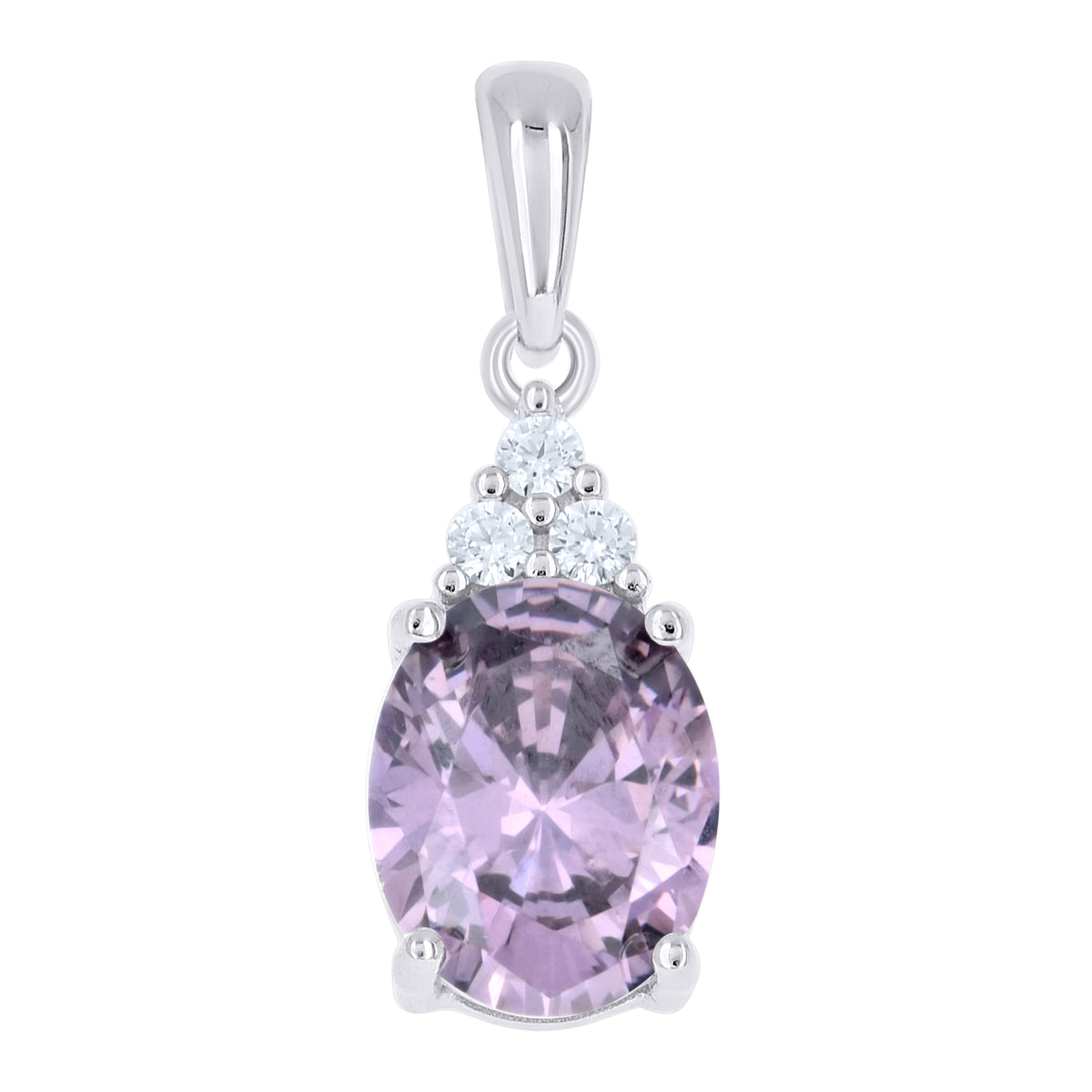 925 Sterling Silver Womens Purple White Oval Round Cubic-Zirconia Oval Fashion Pendant