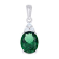 925 Sterling Silver Womens Green White Oval Round Cubic-Zirconia Oval Fashion Pendant