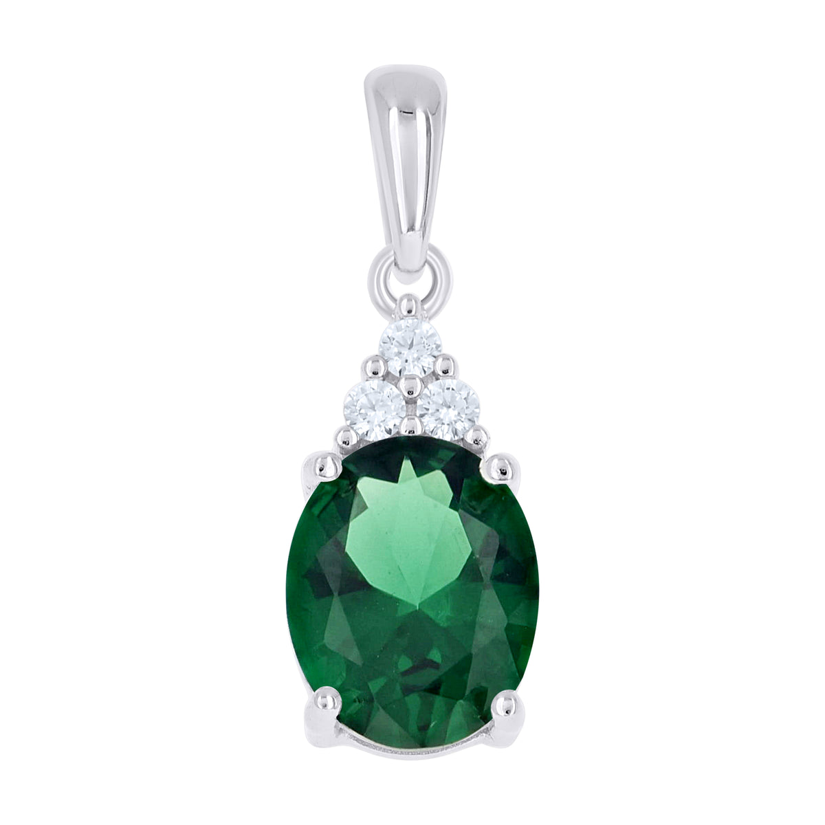 925 Sterling Silver Womens Green White Oval Round Cubic-Zirconia Oval Fashion Pendant