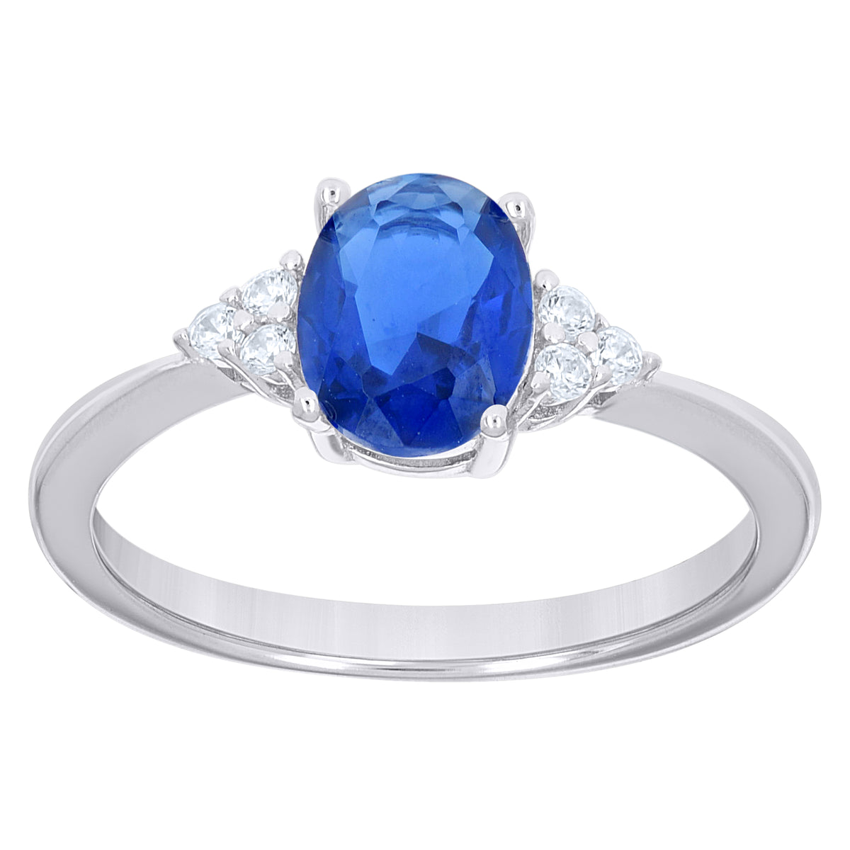 925 Sterling Silver Womens Blue White Oval Round Cubic-Zirconia Oval Fashion Ring