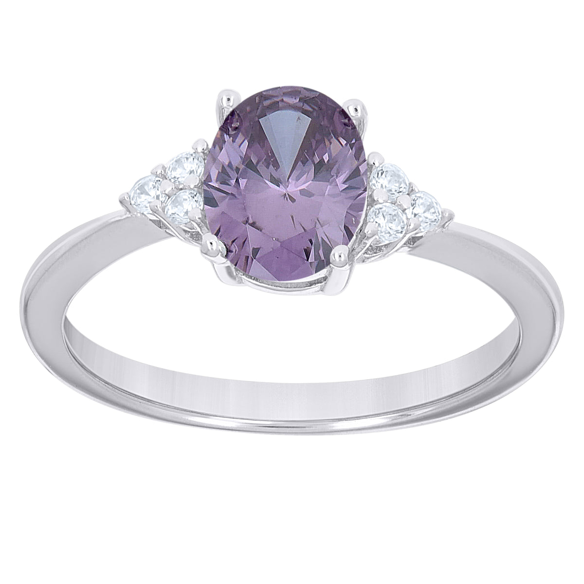 925 Sterling Silver Womens Round Oval White Purple Cubic-Zirconia Fashion Ring Size 7