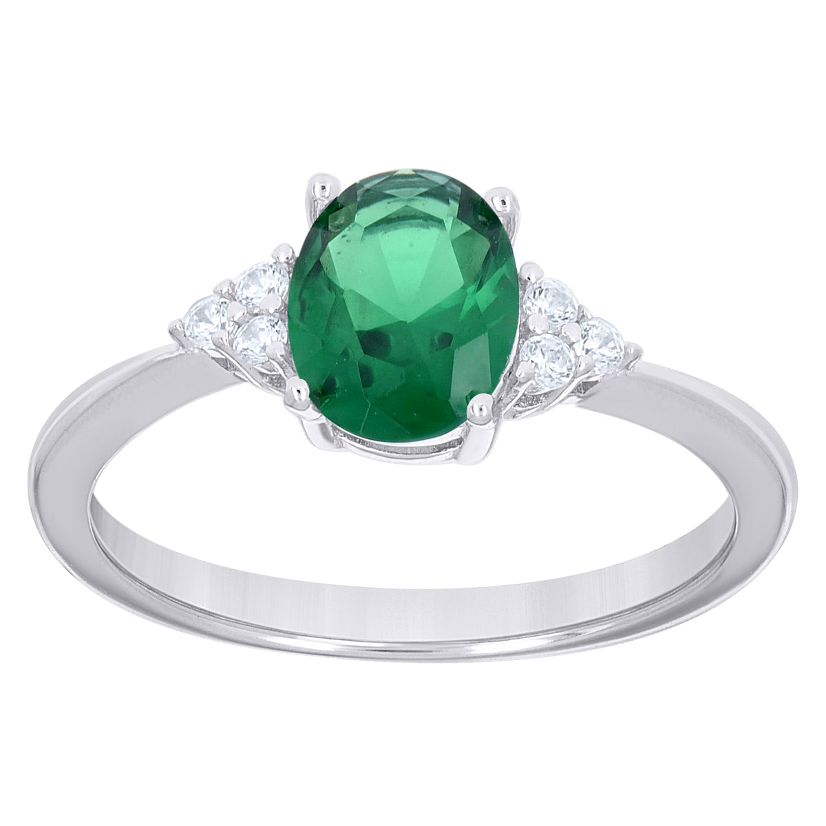 925 Sterling Silver Womens Green White Oval Round Cubic-Zirconia Oval Fashion Ring Size 7