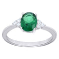 925 Sterling Silver Womens Green White Oval Round Cubic-Zirconia Oval Fashion Ring