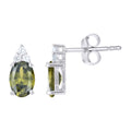 925 Sterling Silver Womens Green White Oval Round Cubic-Zirconia Oval Fashion Stud Earrings