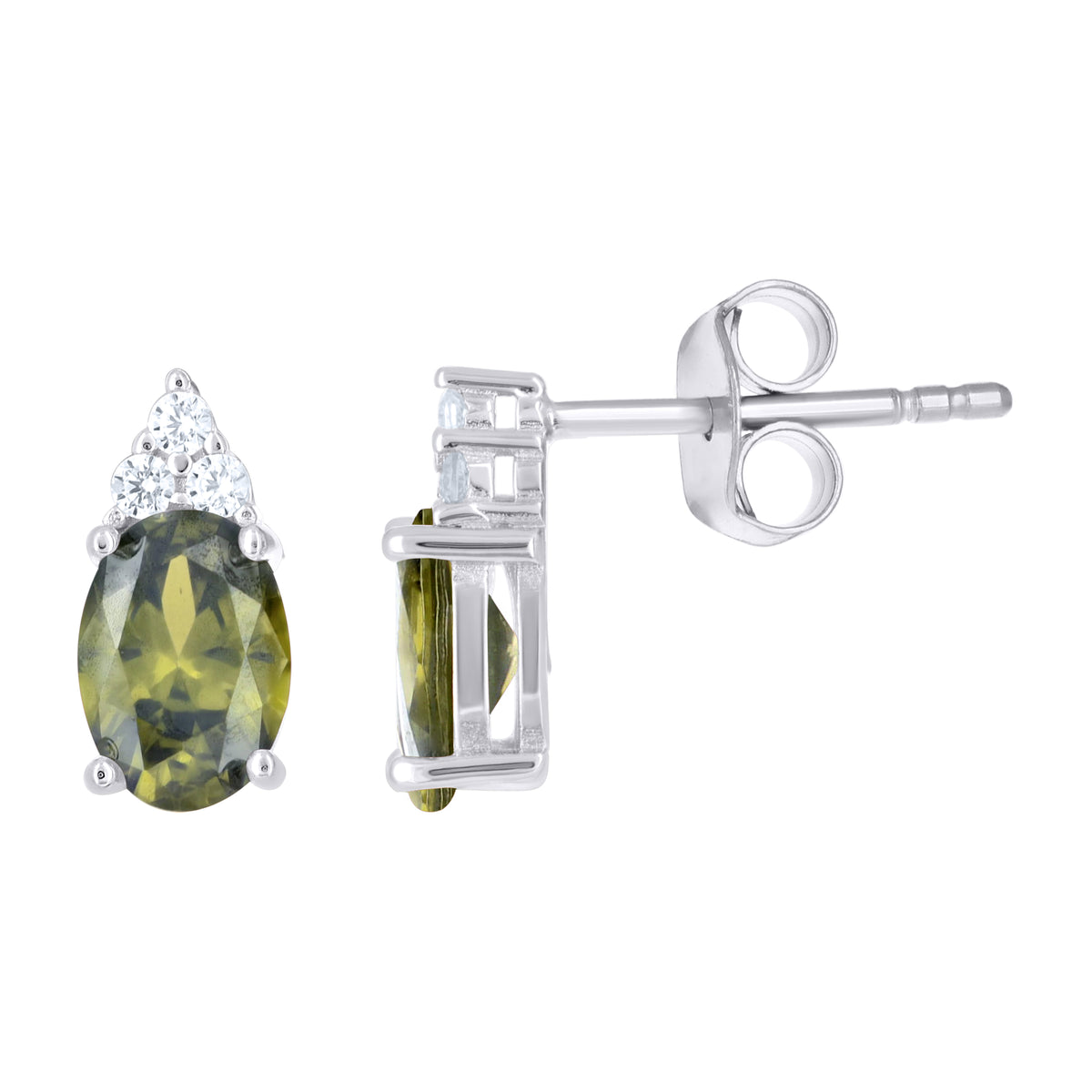 925 Sterling Silver Womens Green White Oval Round Cubic-Zirconia Oval Fashion Stud Earrings