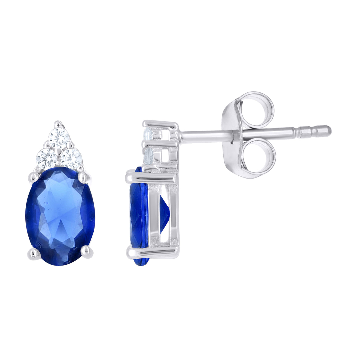 925 Sterling Silver Womens Blue White Oval Round Cubic-Zirconia Oval Fashion Stud Earrings