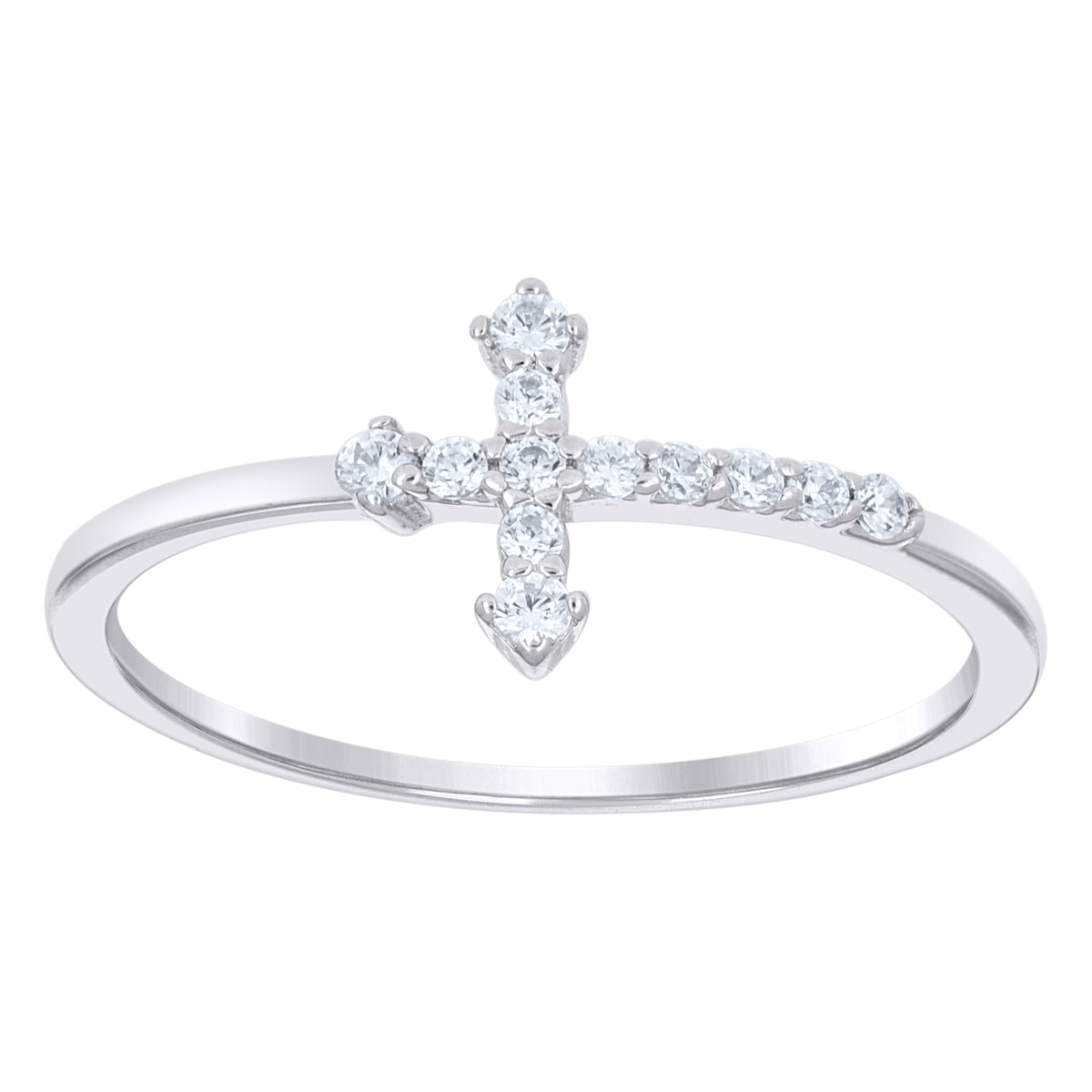 925 Sterling Silver Womens Cubic-Zirconia Cross Religious Ring Size 9
