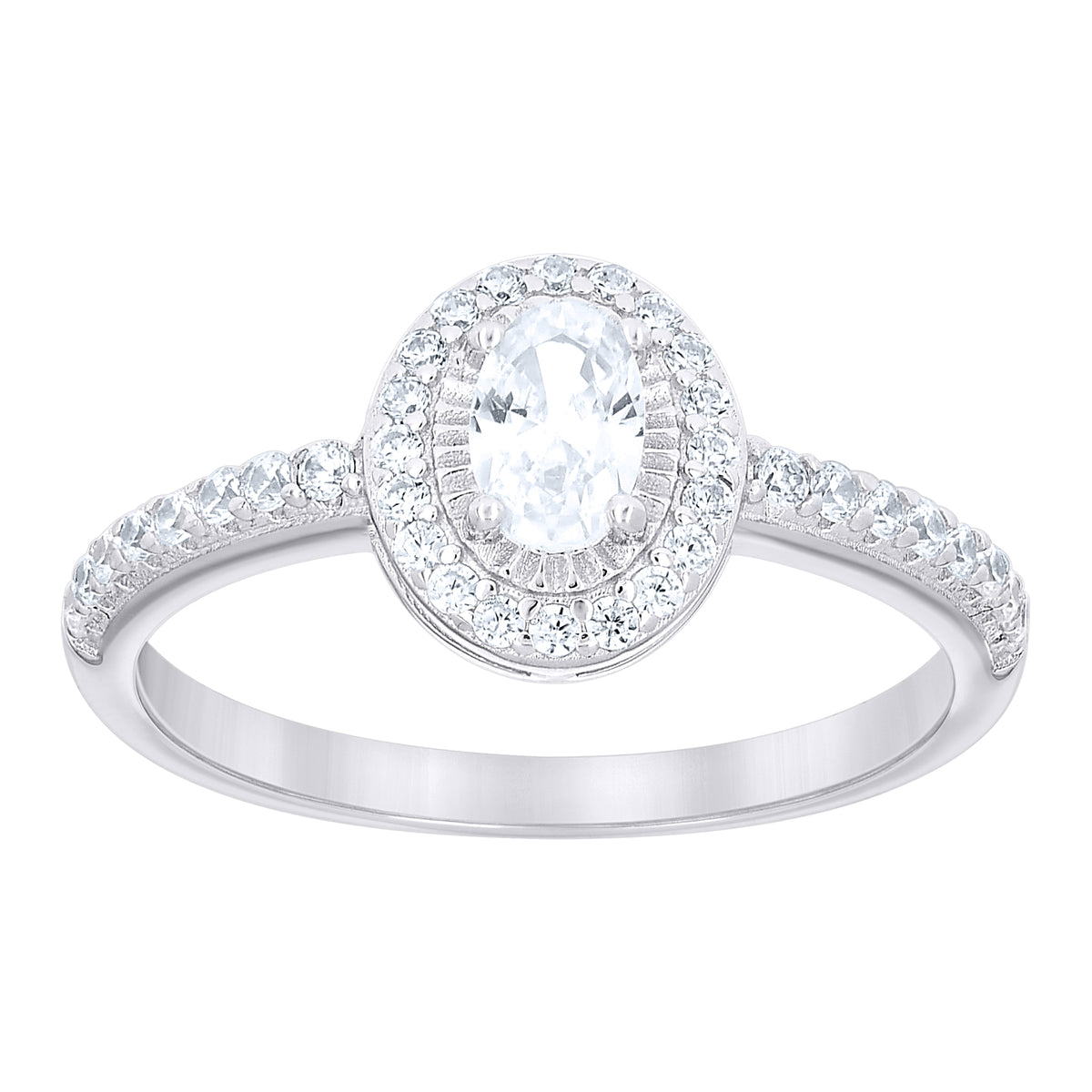 925 Sterling Silver Womens Oval Round Cubic-Zirconia Oval Head Engagement Ring Size 7