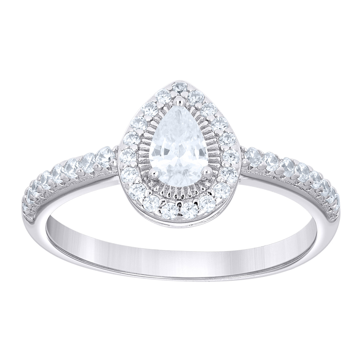 925 Sterling Silver Womens Pear Round Cubic-Zirconia Teardrop Engagement Ring Size 7