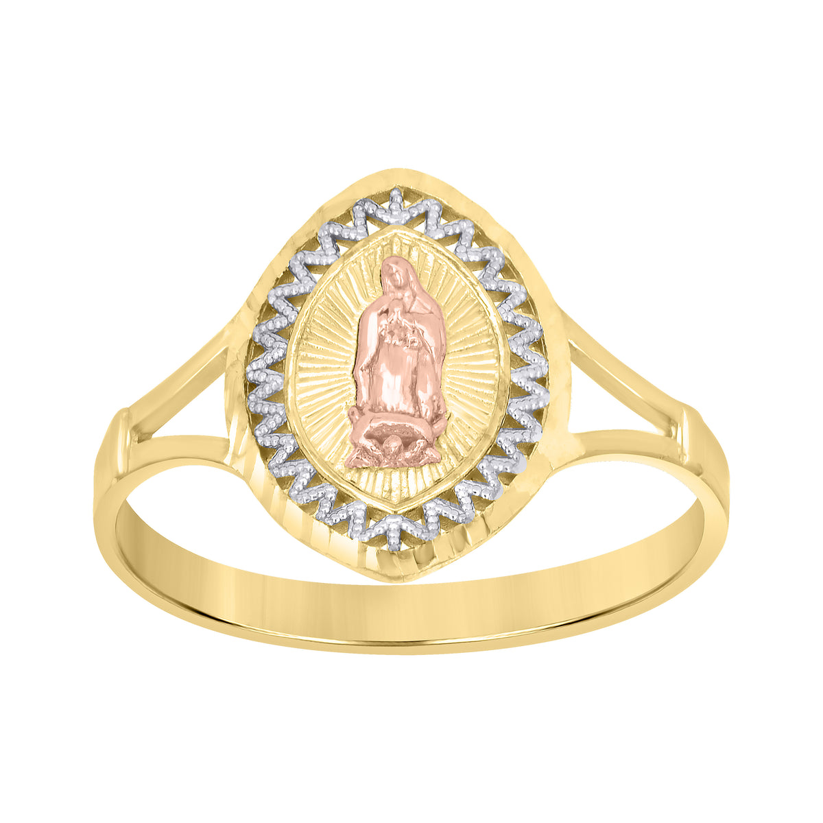 10K Tri-Color Gold Women Guadalupe Religious Ring