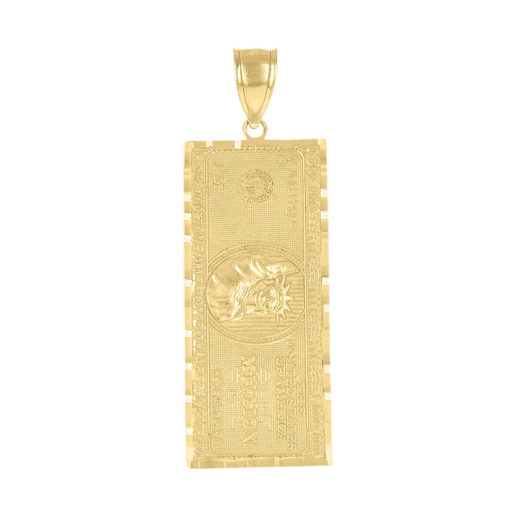 10K Yellow Gold Men One Million Dollar Bill Money Currency Charm Pendant