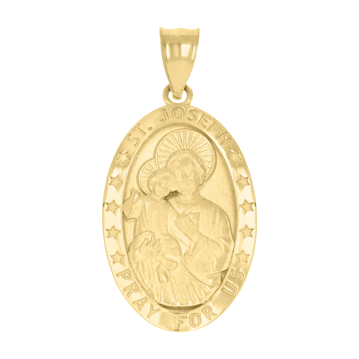 10K Yellow Gold Unisex St. Joseph Pray For Us Religious Charm Pendant