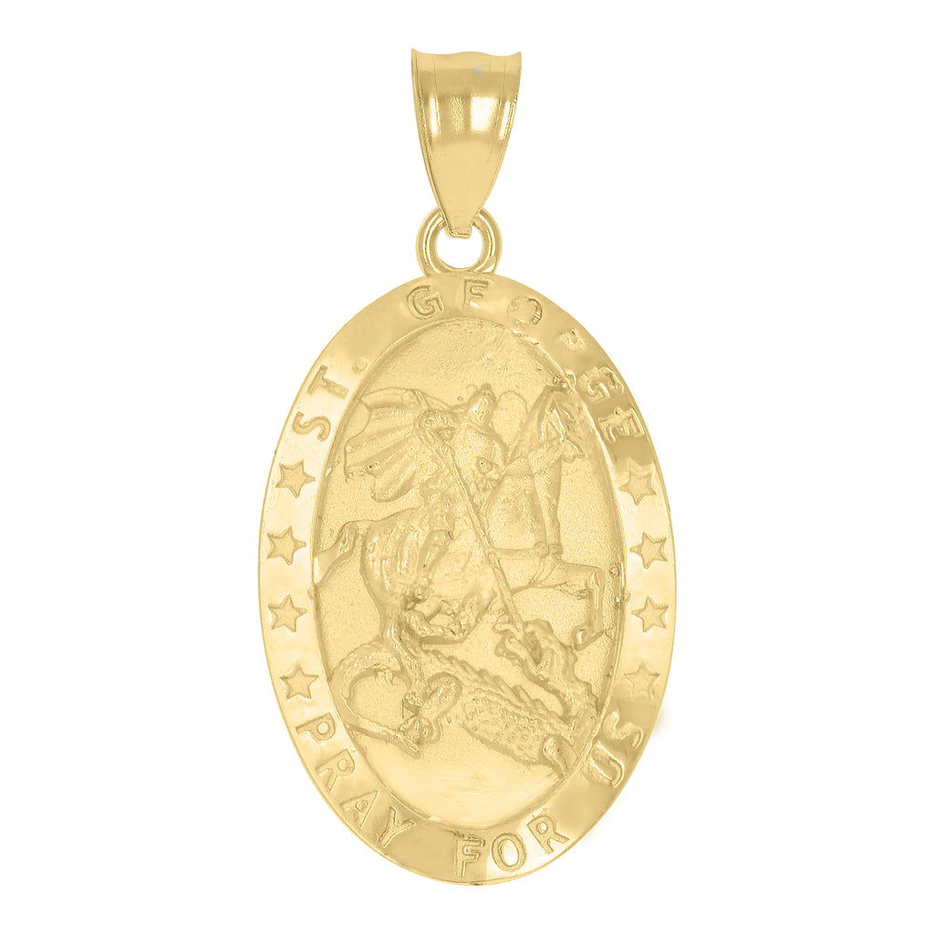 10K Yellow Gold Unisex St. George Pray For Us Religious Charm Pendant
