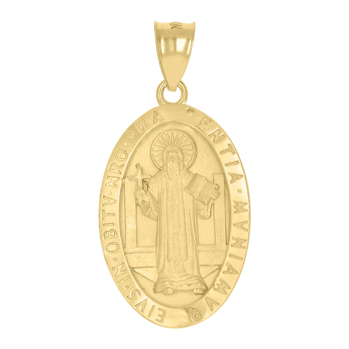 10K Yellow Gold Unisex St. Benedict Religious Charm Pendant