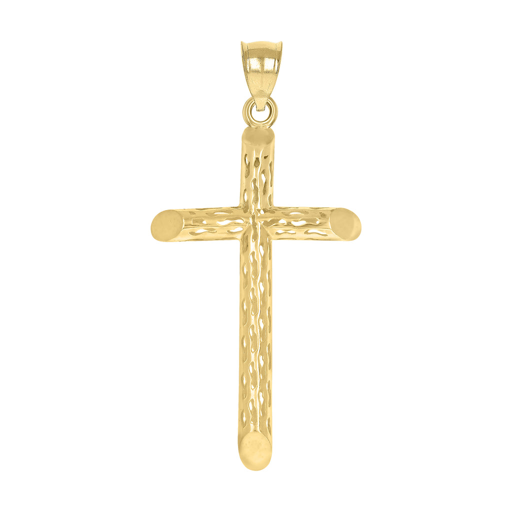 10K Yellow Gold Unisex Filigree Cross Religious Charm Pendant