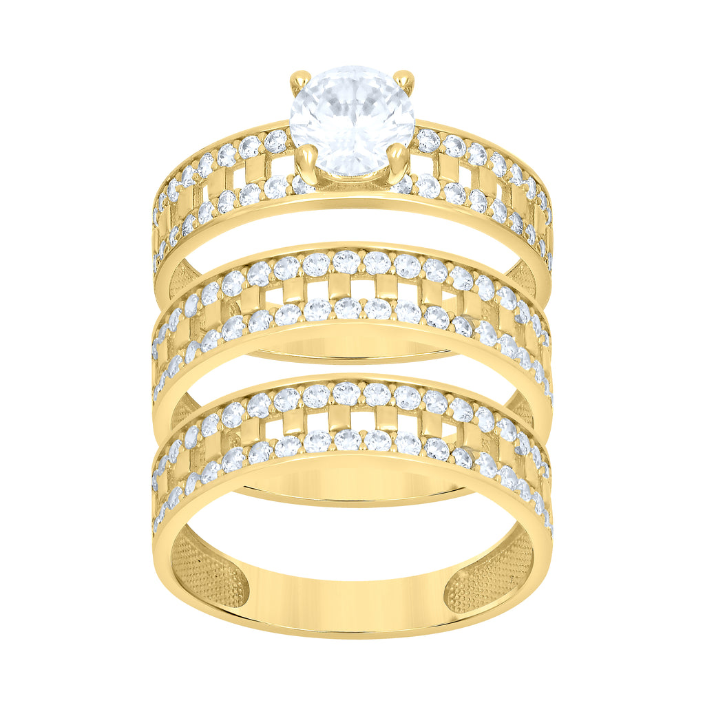 10K Yellow Gold His & Her Cubic-Zirconia Trio Ring Set