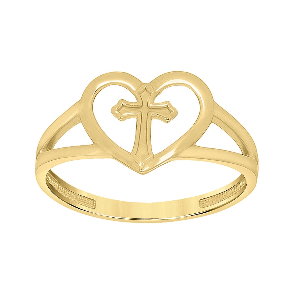 10K Yellow Gold Womens Heart Cross Ring