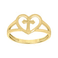 10K Yellow Gold Womens Heart Cross Ring
