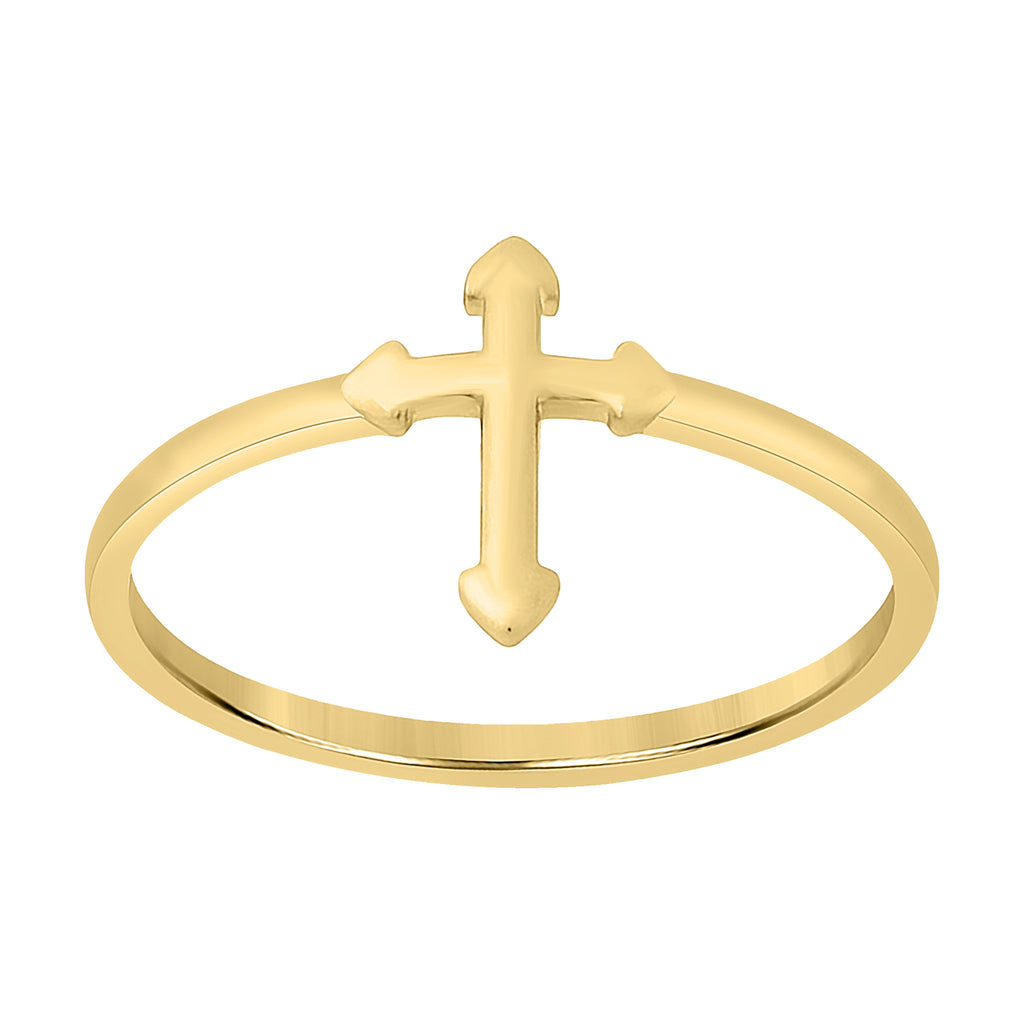 10K Yellow Gold Womens Cross Religious Ring