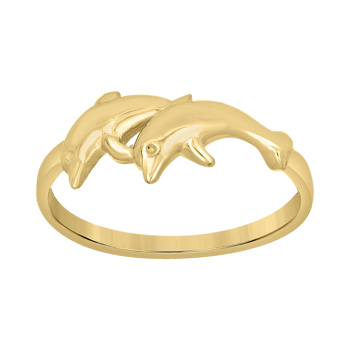10K Yellow Gold Womens Jumping Dolphins Ocean Life Ring