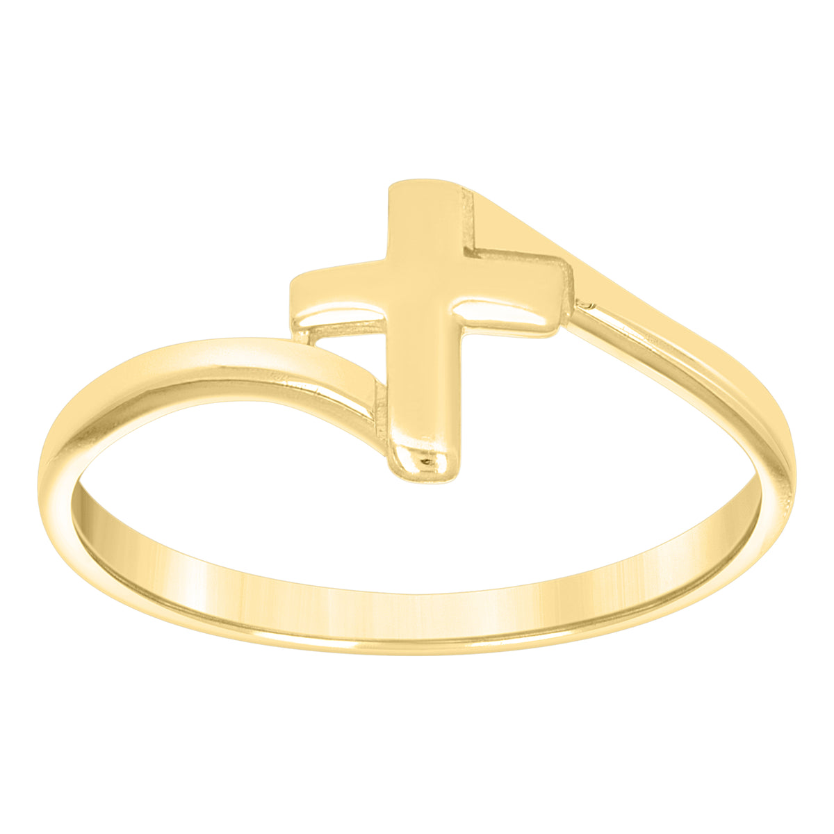 10K Yellow Gold Women Cross Religious Ring